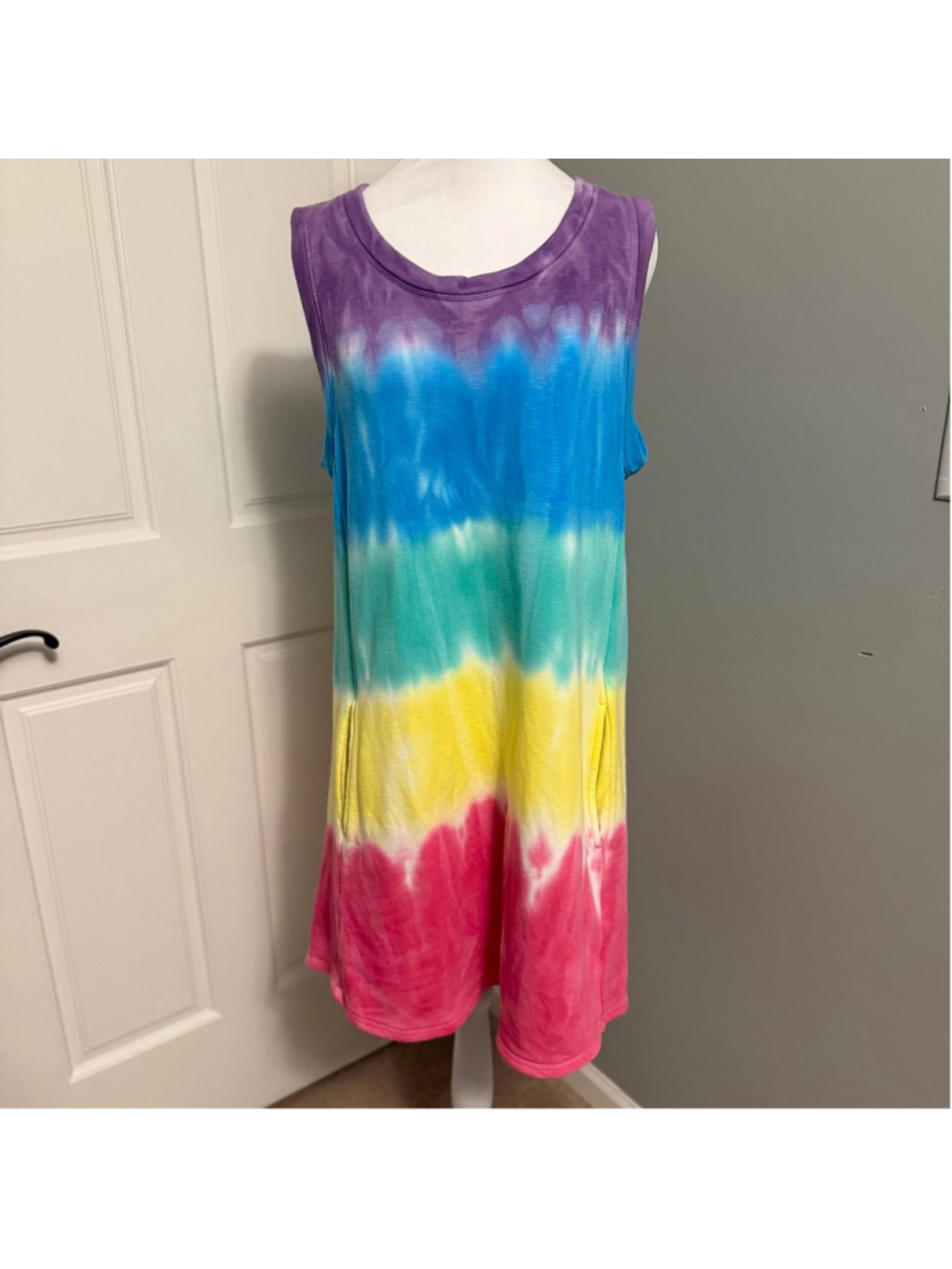 Chaser Terrycloth Tie Dye Tank Dress Pockets Size L EUC